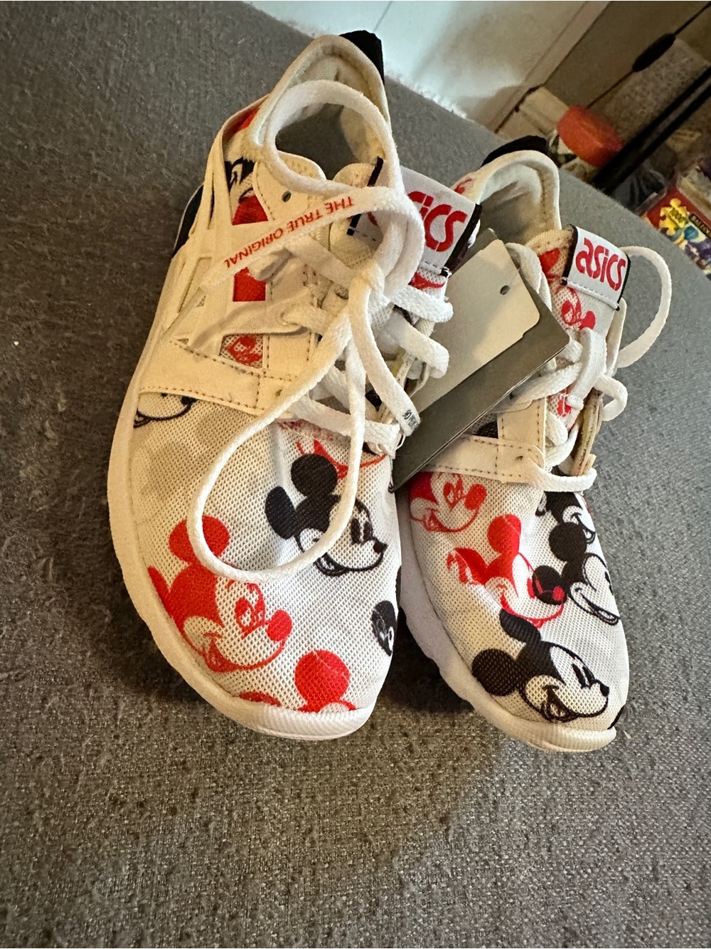 Asics Kids Sneakers in White with Red and Black Mickey Print